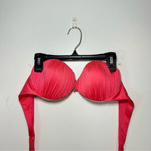 Victoria’s Secret Coral Push Up Strapless Swim Suit Bikini Top 34B Gold Hardware